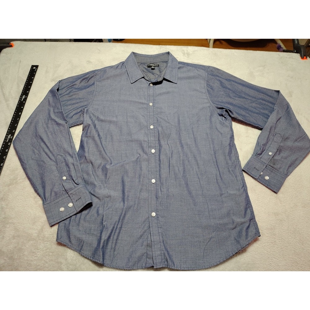 London Fog Shirt Men XL Dark Blue Long Sleeve‎ Work Office Classic Dad Button Up